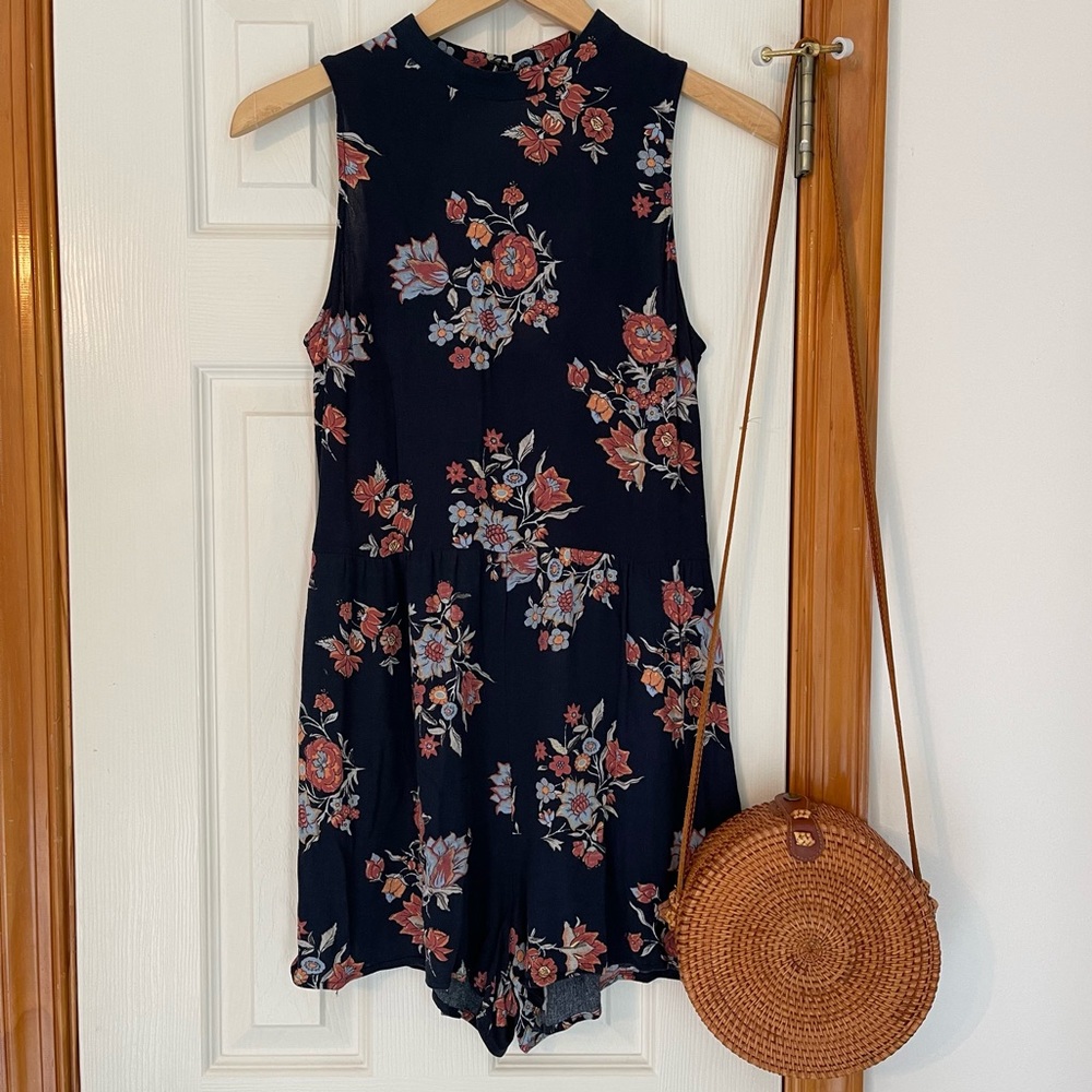 Target Xhilaration High-Neck Cutout Romper Navy Floral